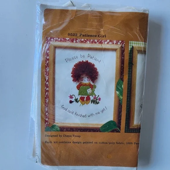 Creative Circle Patience Girl Embroidery Art Piece Vintage 1981 Wall Art Canvas - Picture 6 of 11